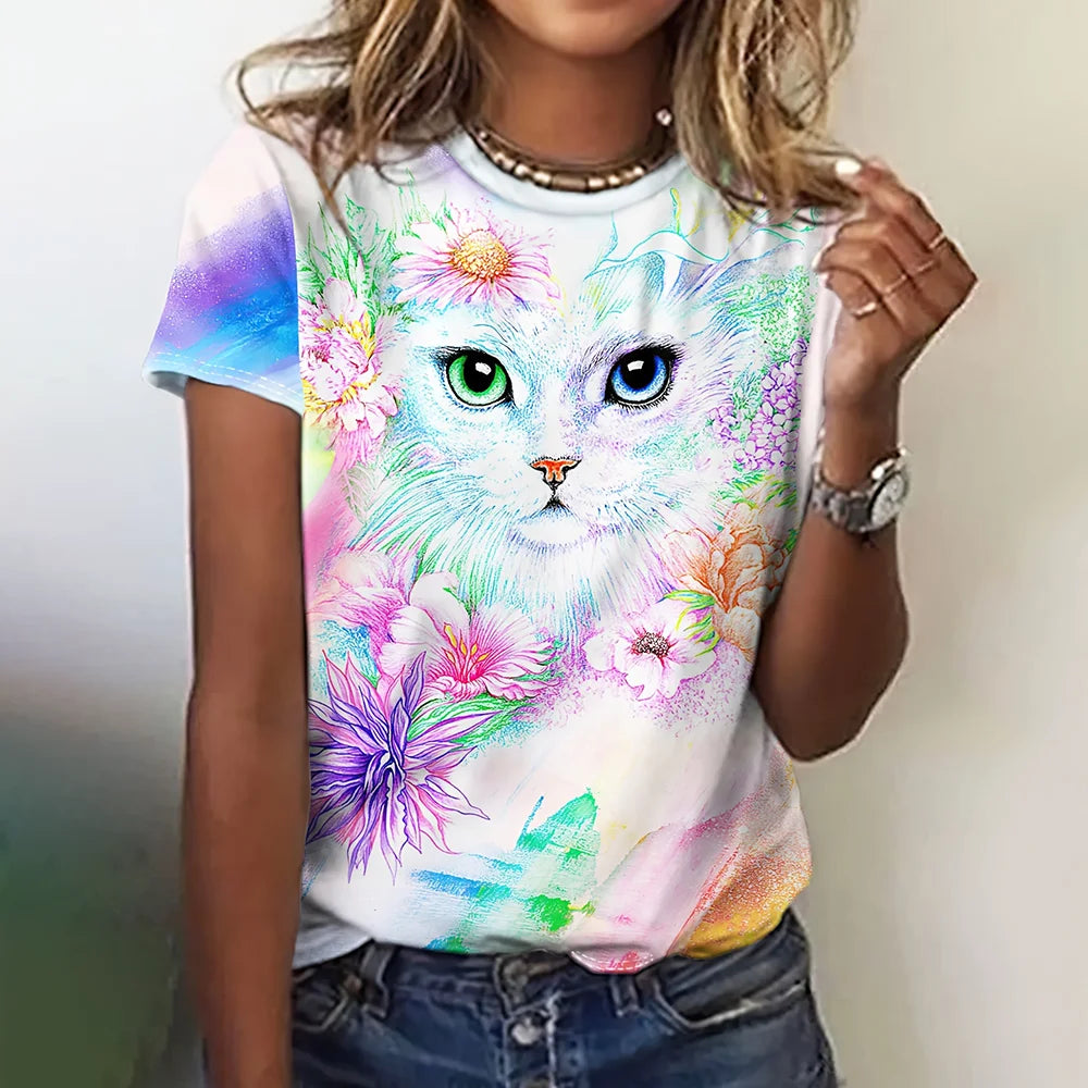 Cartoon Grafische Dames T-shirts Causale Top Met Korte Mouwen Womenimitation Katoen Tees Oversized Vrouwelijke Kleding Dames Zomer Tees