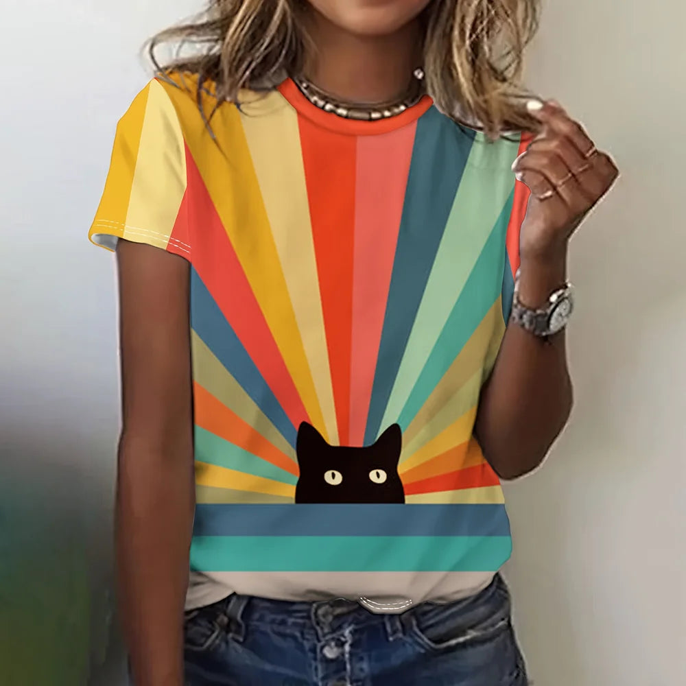 Cartoon Grafische Dames T-shirts Causale Top Met Korte Mouwen Womenimitation Katoen Tees Oversized Vrouwelijke Kleding Dames Zomer Tees