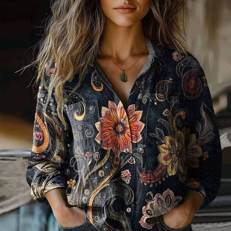 Vintage Floral Print Blouse