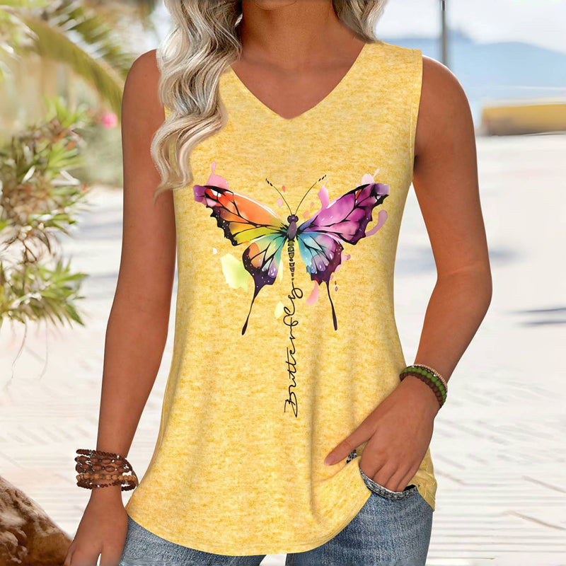 Casual Butterfly Print Tank Top